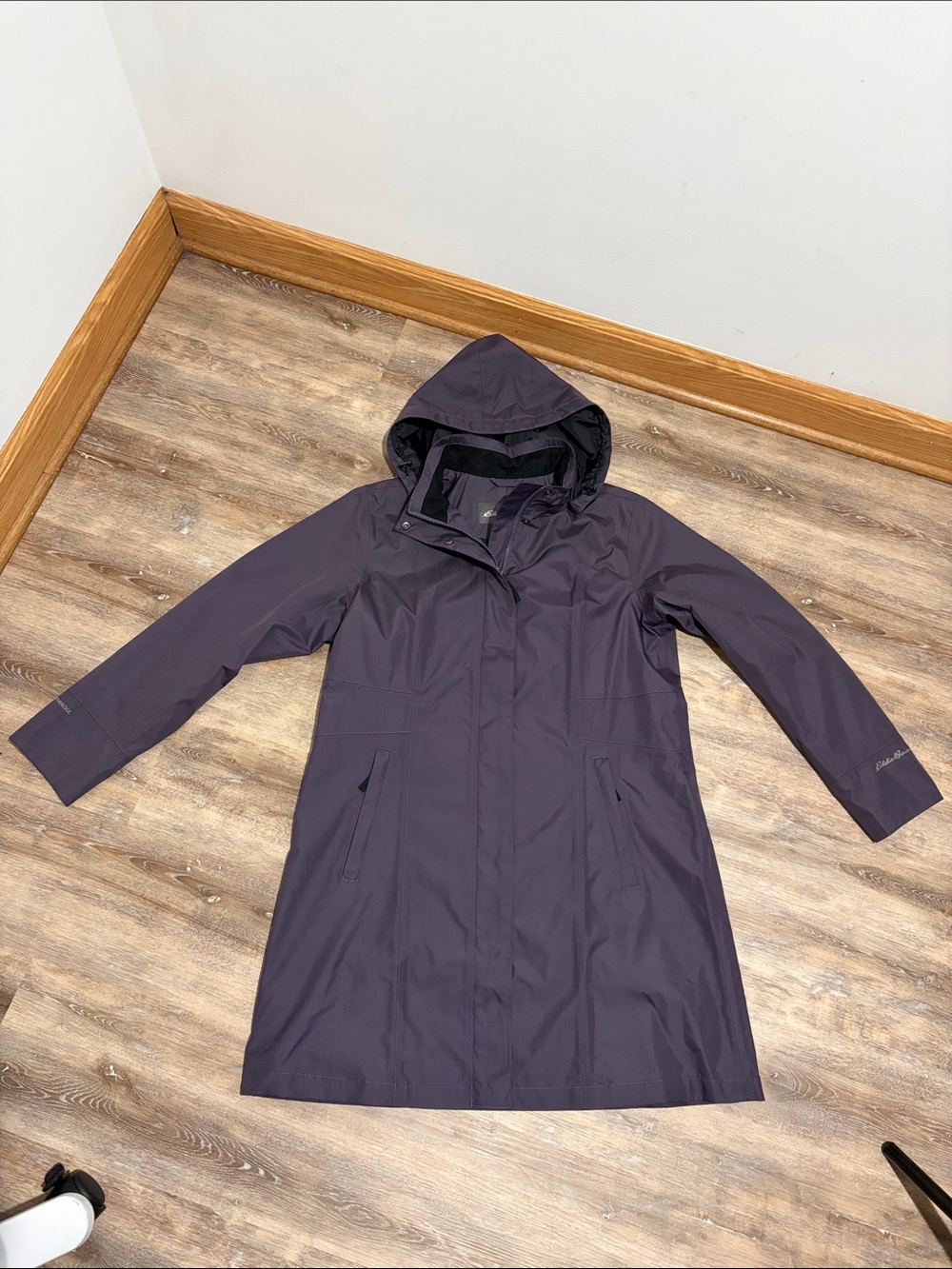 Eddie Bauer Women's Purple Trench Coat "Girl on the Go" Hooded Waterproof Size L - Picture 11 of 16